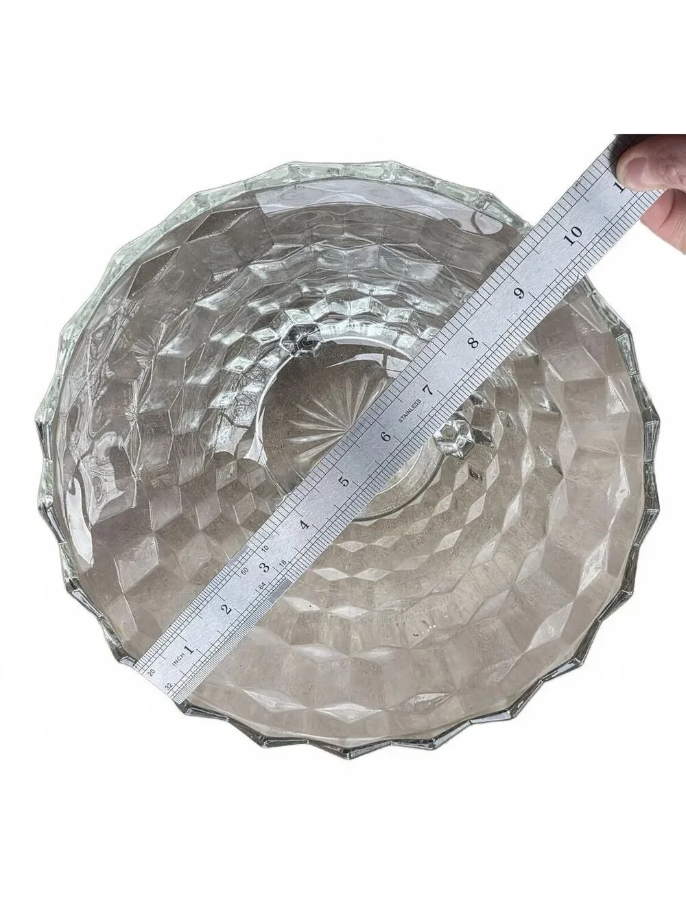 Vintage Clear Glass Footed Serving Bowl Cubist Diamond Point